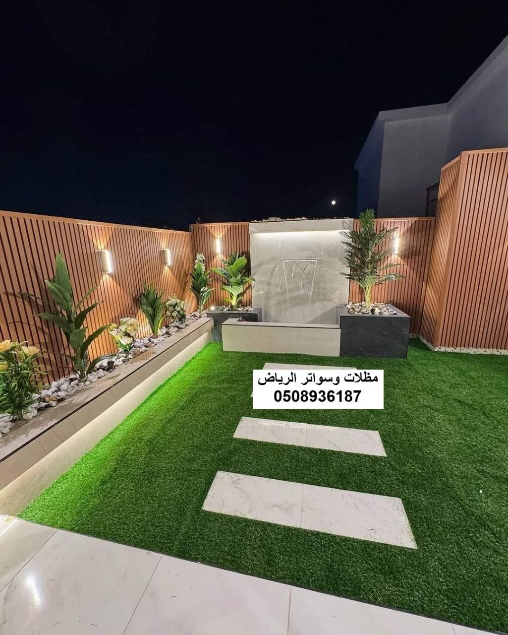تصميم وتركيب برجولات حدائق خشب بلاستيكي وحديد مودرن مع تغطية لكسان لجلسات الفلل والأسطح في حي العارض شمال الرياض بأعلى جودة وضمان ممتد